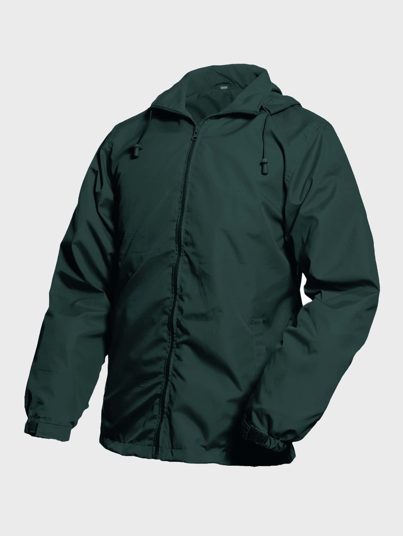Hombres Rompevientos con cremallera con cordón con capucha - Verde Oscuro - Ver 1