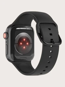 Solid Color Silicone Comfortable Watch Band With Buckle & Reversal Design compatible with apple 1-9th Generation - Black - View 2