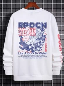 Manfinity Men Fish & Slogan Graphic Drop Shoulder Sweatshirt - White - View 7