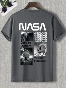 Manfinity Homme Men Astronaut And Slogan Graphic Tee - Grey - View 3