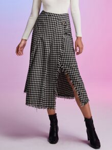 SHEIN Privé Gingham Print Wrap Skirt - Multicolor - View 3