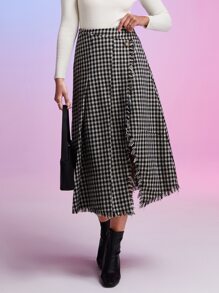 SHEIN Privé Gingham Print Wrap Skirt - Multicolor - View 1