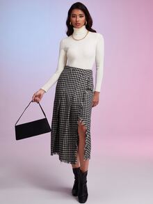 SHEIN Privé Gingham Print Wrap Skirt - Multicolor - View 4