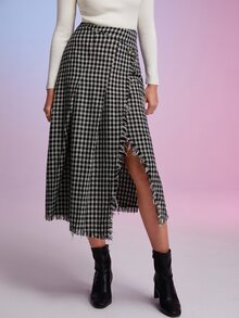 SHEIN Privé Gingham Print Wrap Skirt - Multicolor - View 5