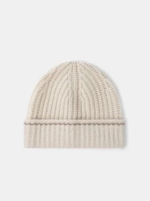 MOTF PREMIUM CASHMERE & WOOL TWO TONE BEANIE - Beige - View 2