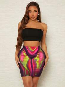 SHEIN SXY Falda ajustada cuerpo con estampado de mapa - Multicolor - Ver 3