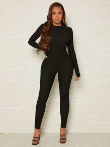SHEIN SXY Solid Backless Unitard Jumpsuit - Black - View 3