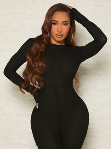 SHEIN SXY Solid Backless Unitard Jumpsuit - Black - View 6