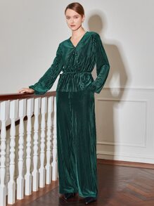 MOTF PREMIUM VELVET PLISSE PEPLUM TOP & Trousers - Dark Green - View 8