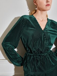 MOTF PREMIUM VELVET PLISSE PEPLUM TOP & Trousers - Dark Green - View 3