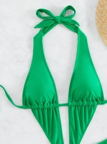 Swim SXY Summer Solid Ring Linked One Piece Swimsuit & Beach Skirt - Green - View 4