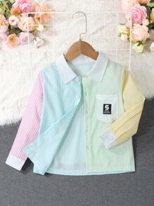 Toddler Girls Striped & Letter Patched Detail Shirt & Shorts without Cami Top - Multicolor - View 4