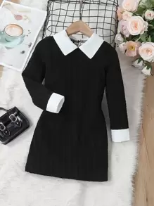 SHEIN Vestido de joven con cuello de contraste y espalda con cierre de llave