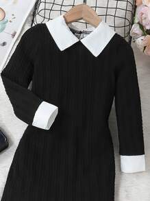 SHEIN Vestido de joven con cuello de contraste y espalda con cierre de llave