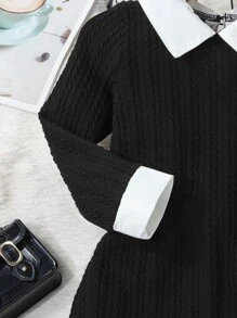 SHEIN Vestido de joven con cuello de contraste y espalda con cierre de llave