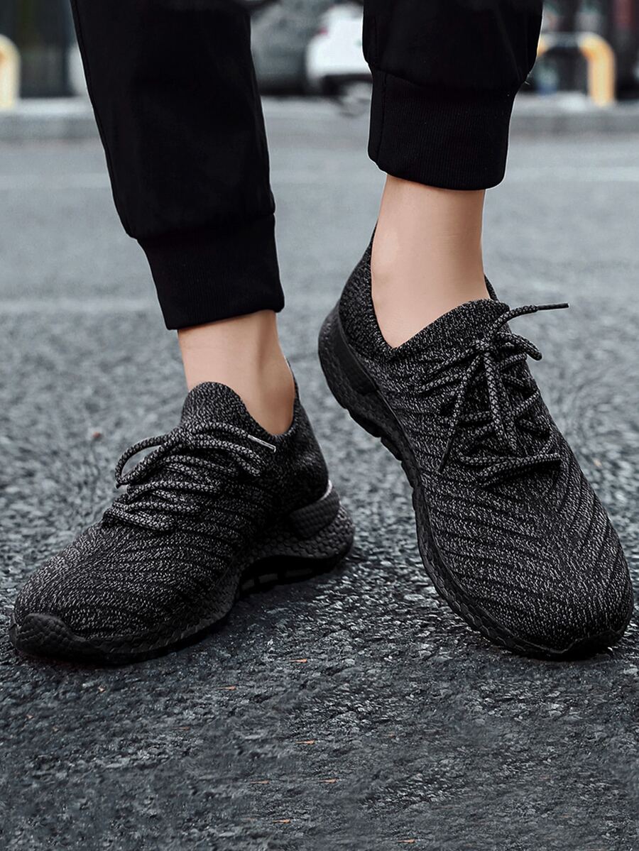 Men Lace-up Front Running Shoes - Black - View 1