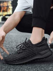 Men Lace-up Front Running Shoes - Black - View 3
