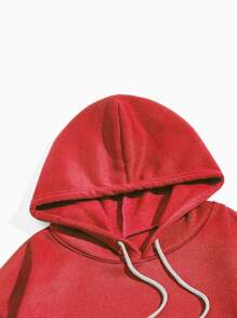 ROMWE MEN Guys Letter Cartoon Graphic Drawstring Thermal Hoodie - Red - View 4