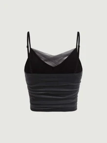 SHEIN MOD Ruched Mesh Cami Top - Dark Grey - View 6