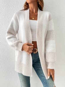 SHEIN Frenchy 秋冬条纹落肩长袖开衫、长袖上衣 - 白色 - 查看 5