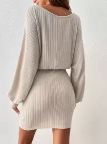 SHEIN Frenchy Đầm Thắt lưng màu trơn Giải trí - Màu be - Xem 2
