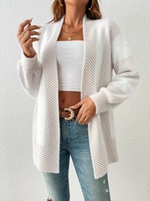 SHEIN Frenchy 秋冬条纹落肩长袖开衫、长袖上衣 - 白色 - 查看 3