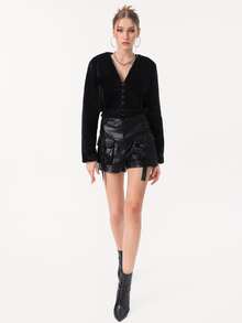 Eun 素色前紐扣毛茸茸外套 - 黑色 - 查看 4