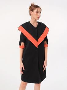 QIN LIN Contrast Panel Cut Out Sleeve Overcoat - Black - View 5