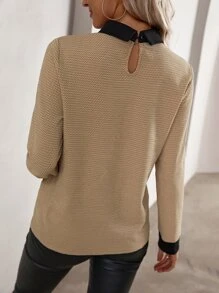 SHEIN LUNE Áo sơ mi nữ màu trơn Giải trí - Màu Khaki - Xem 2