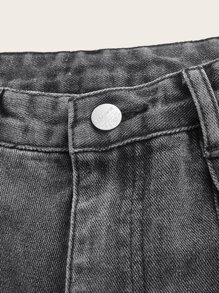 ROMWE Star Print Flap Pocket Cargo Jeans - Dark Grey - View 4