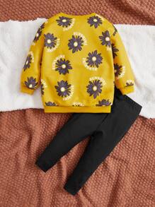 SHEIN Leap Crew 嬰兒女孩花卉印花運動衫和字母圖形打底褲 - 彩色 - 查看 2