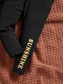 SHEIN Leap Crew 嬰兒女孩花卉印花運動衫和字母圖形打底褲 - 彩色 - 查看 3