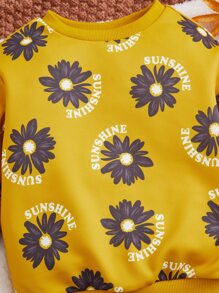 SHEIN Leap Crew 嬰兒女孩花卉印花運動衫和字母圖形打底褲 - 彩色 - 查看 4