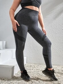 Yoga Basic 大碼撞色收復運動打底褲 - 深灰色 - 查看 3