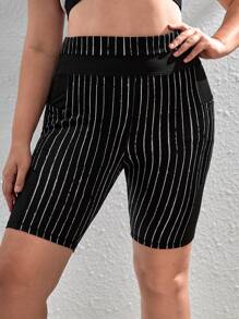 Plus Striped Sports Shorts With Phone Pocket - Black - View 4