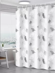 Leaf Bathroom Shower Curtain Set With Hook - Black and White - View 1