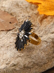 1pc Fashionable Vintage Sunflower Rhinestone Open Ring, Suitable For Banquet And Party