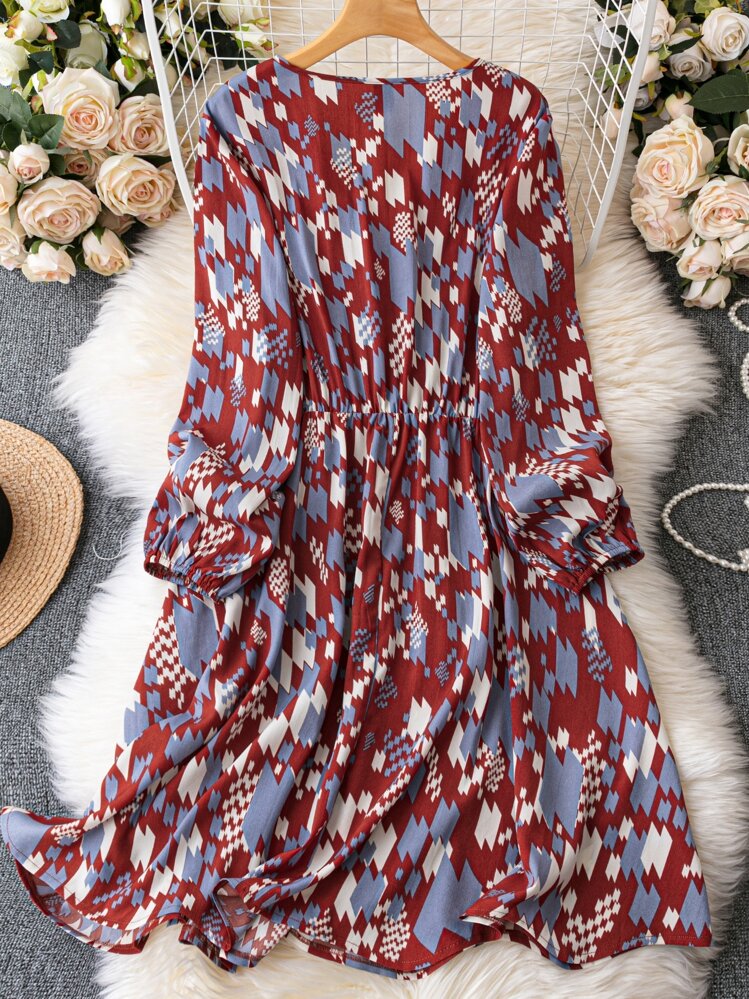 Vestido con estampado de cuello cruzado - Multicolor - Ver 2