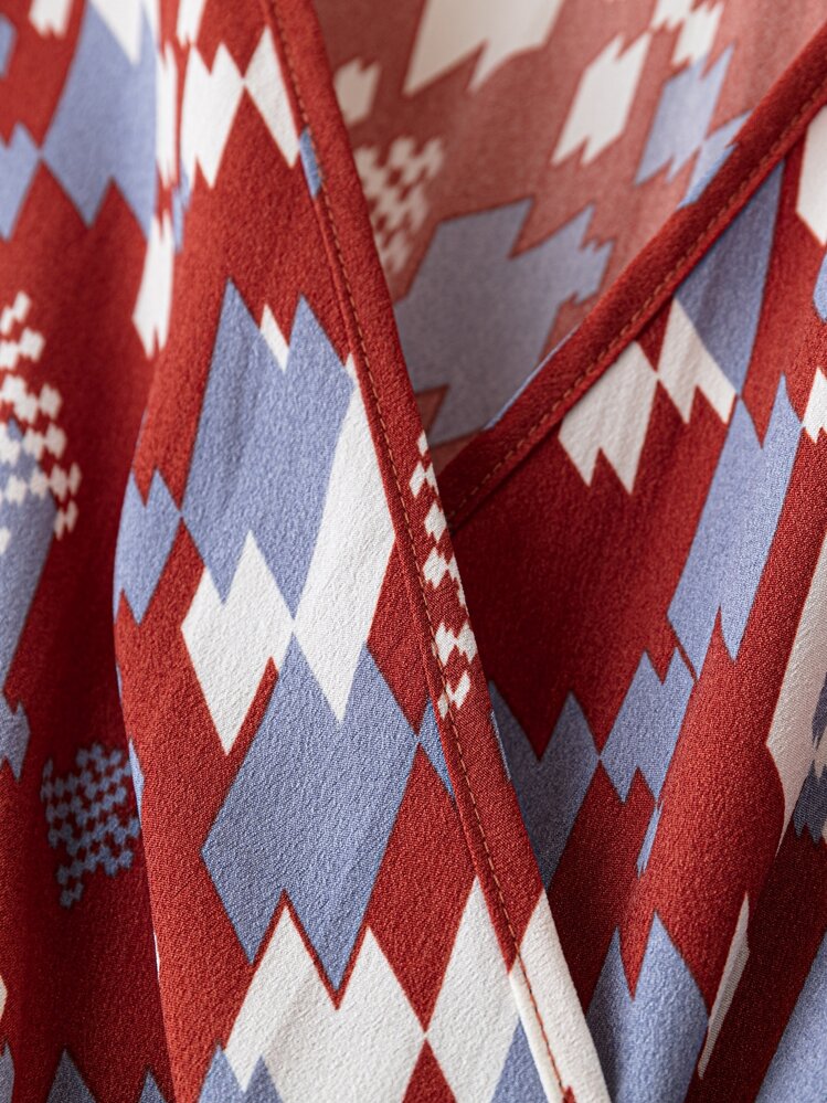 Vestido con estampado de cuello cruzado - Multicolor - Ver 4