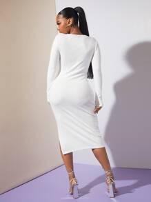 SHEIN SXY Solid Split Back Bodycon Dress - White - View 2