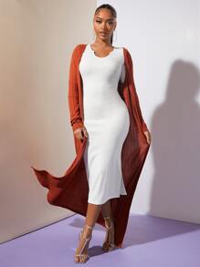 SHEIN SXY Solid Split Back Bodycon Dress - White - View 7