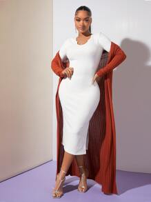 SHEIN SXY Solid Split Back Bodycon Dress - White - View 3