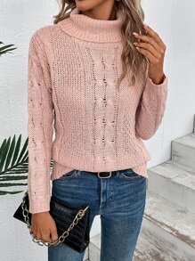 Jersey cuello alto de punto de malla - Rosa Pálido - Ver 1