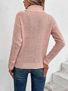 Jersey cuello alto de punto de malla - Rosa Pálido - Ver 2