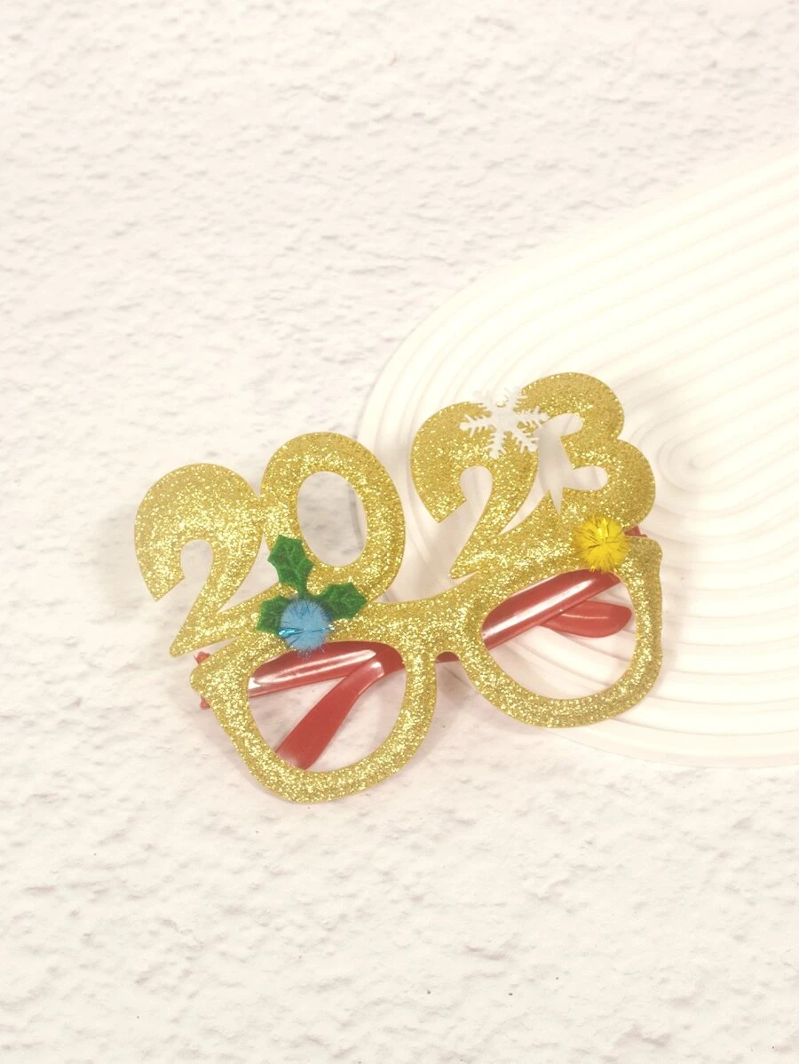 Year Number & Snowflake Decor Costume Glasses - Gold - View 1