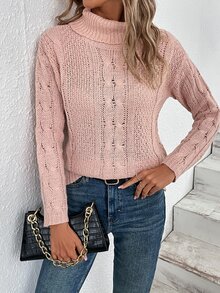 Jersey cuello alto de punto de malla - Rosa Pálido - Ver 4