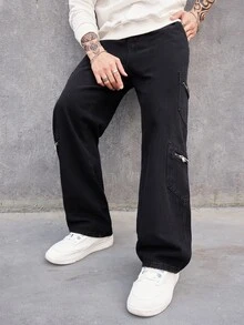 Manfinity Men Zipper Pocket Side Jeans - Black - View 3