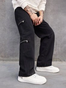 Manfinity Men Zipper Pocket Side Jeans - Black - View 1