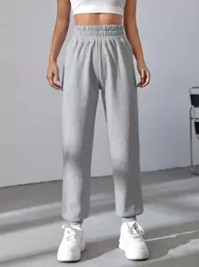 SHEIN EZwear Solid Elastic Waist Joggers - Grey - View 3