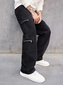 Manfinity Men Zipper Pocket Side Jeans - Black - View 6